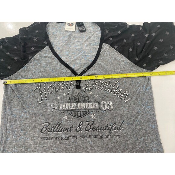 Harley Davidson Brilliant + Beautiful Gray with Blue Burnout Star Sleeves XL - Picture 7 of 9
